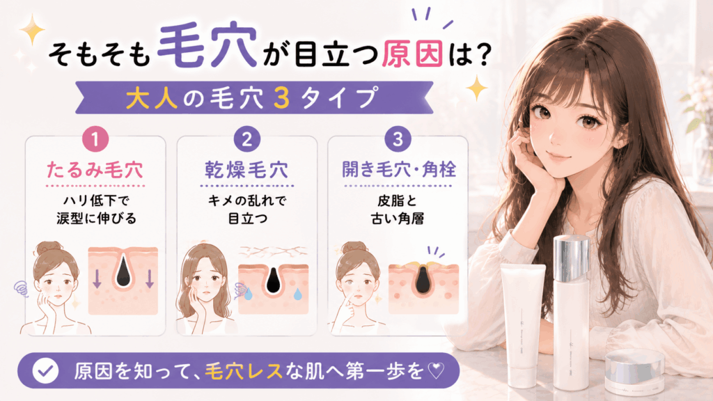 そもそも毛穴が目立つ原因は?大人の毛穴3タイプ